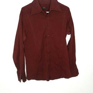 Gucci Men's Red Solid Long Sleeve Collared Button Up Shirt Size 43/17